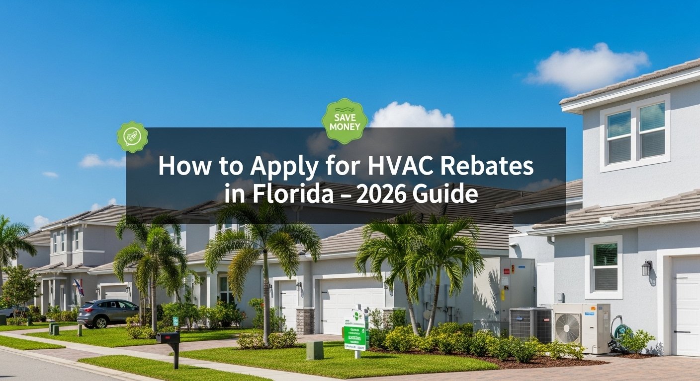 Realistic Florida home exterior with energy-efficient HVAC unit, sunny weather, and tropical landscaping.